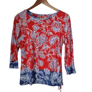 Ruby Rd. Petite M PM Women's 3/4 Sleeve Red blue Knit Shirt